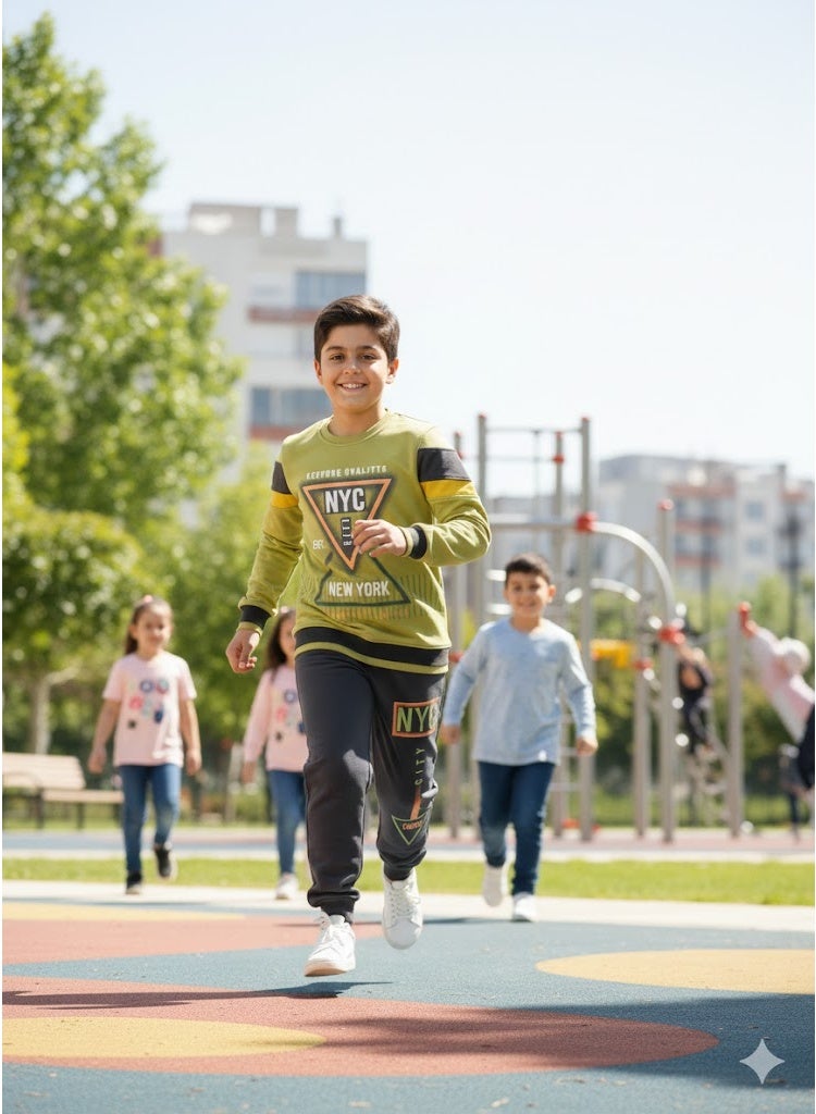 ماكاو طقم شتوي للأطفال خامة قطن 100% مبطن – طقم أطفال دافئ بخامة ناعمة مع طبقة خارجية تقيلة، معالج ضد الوبرة والبهتان، مناسب للمدرسة والاستخدام اليومي والخروجات - Image 1